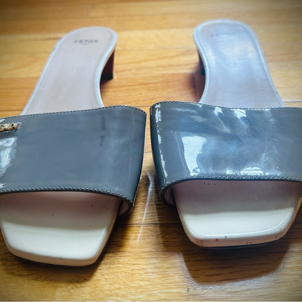 Fendi Taupe and orangePatent Leather Sandals with a funky vibe. - Picture 11 of 13